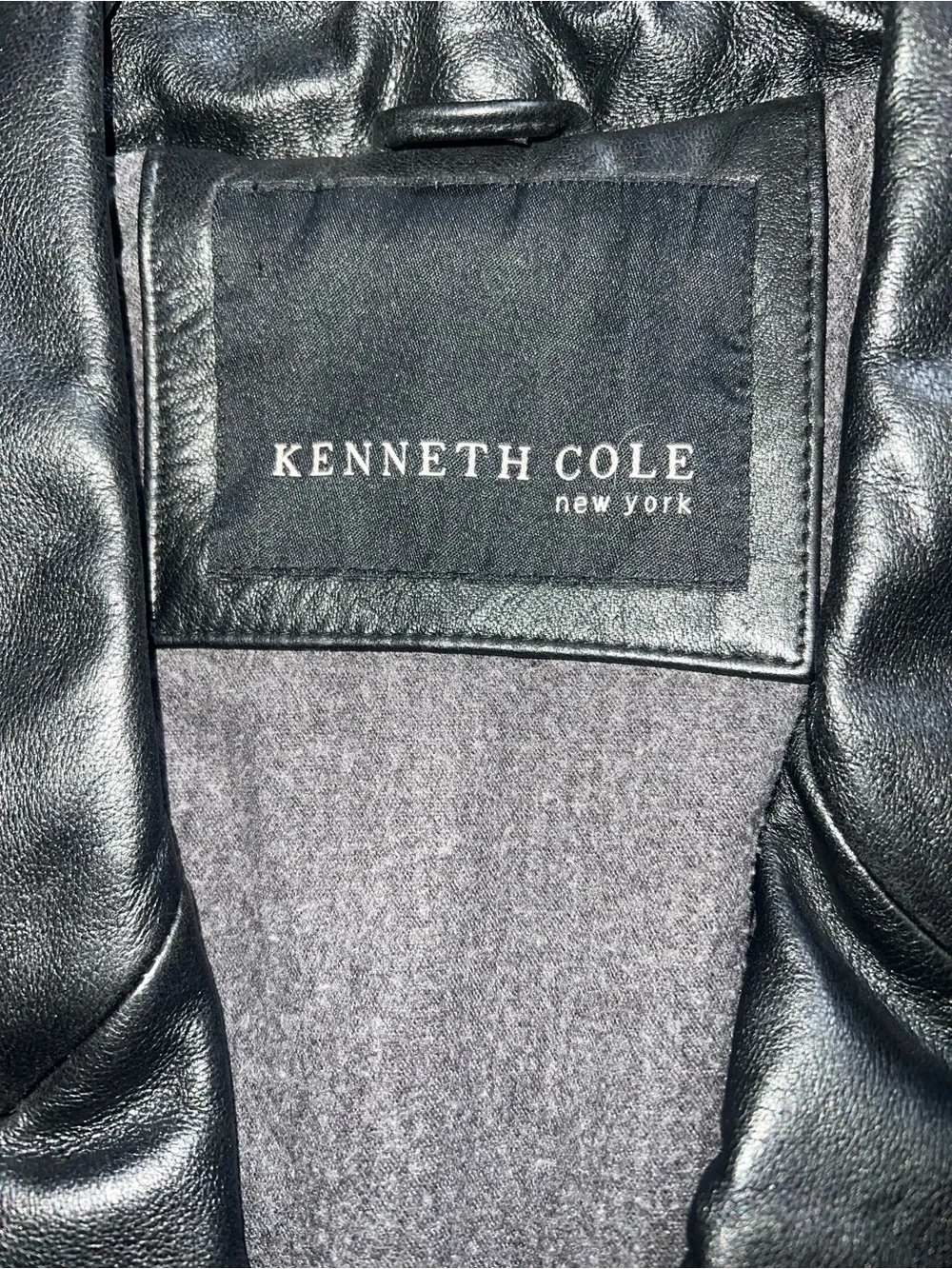 Kenneth Cole Black Double-Breasted Leather Pea Coat - Picture 3 of 4